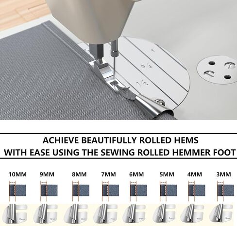 Universal Sewing Rolled Hemmer Foot Set 8Pcs [3-10mm], Rolled Hem Presser Foot, Suitable for Brother Sewing Machine, Industrial Sewing Machine Etc, Curved Scroll Rolled Hem Foot, 3/4/5/6/7/8/9/10mm in Saudi Arabia