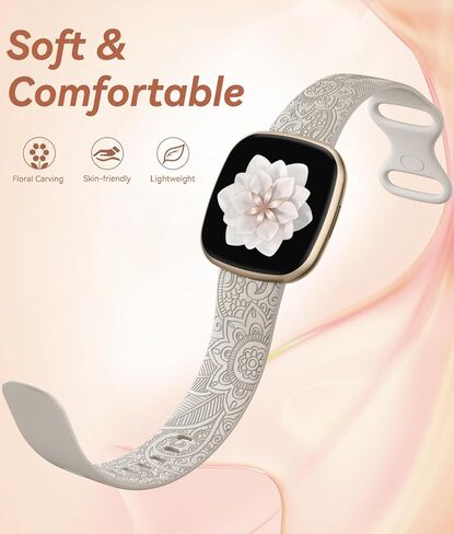 لـ Fitbit Versa 3 Bands Women/Fitbit Versa 4 Bands للنساء/Fitbit Sense Bands/Fitbit Sense 2 Bands، حزام معصم بديل ناعم بنمط زهور بوهو فاخر لطيف لعكس 3 أحزمة ساعة in Kuwait