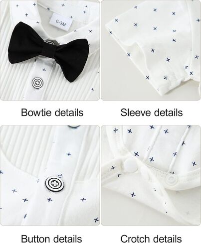YUEMION Baby Boy Clothes Set Infant Tuxedo Long Sleeve Gentleman Suit Outfits + Beret Hat + Suspender Pants + Bowtie(L White - short sleeve, 3-6 Months) in Saudi Arabia