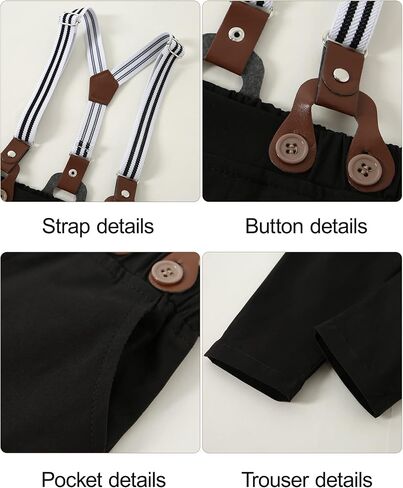 YUEMION Baby Boy Clothes Set Infant Tuxedo Long Sleeve Gentleman Suit Outfits + Beret Hat + Suspender Pants + Bowtie(L White - short sleeve, 3-6 Months) in Saudi Arabia
