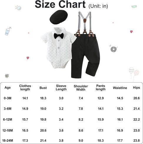 YUEMION Baby Boy Clothes Set Infant Tuxedo Long Sleeve Gentleman Suit Outfits + Beret Hat + Suspender Pants + Bowtie(L White - short sleeve, 3-6 Months) in Saudi Arabia