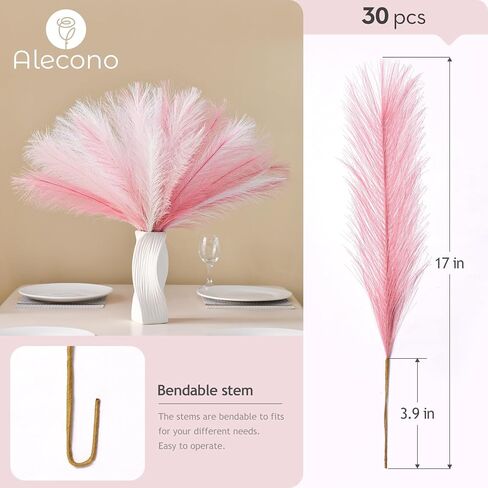Alecono 𝟯𝟬𝙋𝙘𝙨 Pampas Grass 17in, Pink Pampas Grass Decor for Home Decoration, Faux Pampas Grass Wall Decor for Wedding Centerpieces Party Decorations(Blush, Cream, Pink) in Saudi Arabia