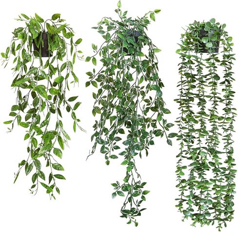 ZIFTY 3pcs Fake Hanging Plants Artifical Fake Potted Greenery Faux Eucalyptus Vine Mandala Vine for Wall Home Room Office Indoor Outdoor Decor in Saudi Arabia