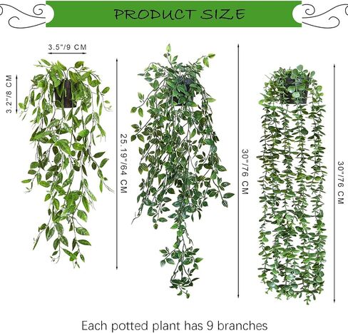ZIFTY 3pcs Fake Hanging Plants Artifical Fake Potted Greenery Faux Eucalyptus Vine Mandala Vine for Wall Home Room Office Indoor Outdoor Decor in Saudi Arabia