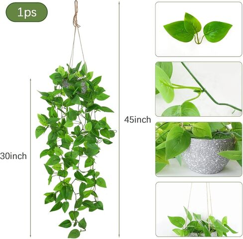 ZIFTY 3 قطع نباتات معلقة وهمية صناعية مزيفة بوعاء أخضر صناعي من الأوكالبتوس كرمة ماندالا لجدار المنزل وغرفة المكتب والديكور الداخلي والخارجي in Kuwait
