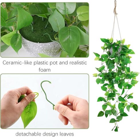 ZIFTY 3 قطع نباتات معلقة وهمية صناعية مزيفة بوعاء أخضر صناعي من الأوكالبتوس كرمة ماندالا لجدار المنزل وغرفة المكتب والديكور الداخلي والخارجي in Kuwait