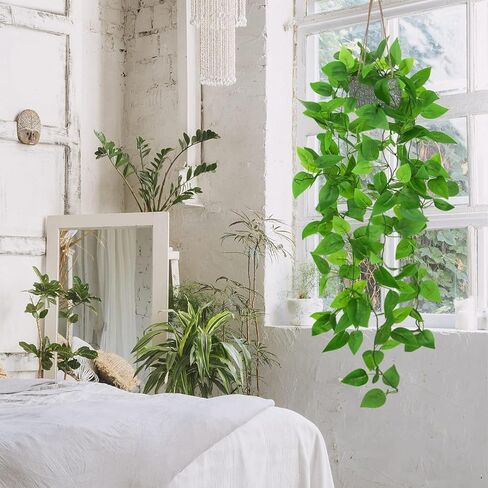 ZIFTY 3 قطع نباتات معلقة وهمية صناعية مزيفة بوعاء أخضر صناعي من الأوكالبتوس كرمة ماندالا لجدار المنزل وغرفة المكتب والديكور الداخلي والخارجي in Kuwait