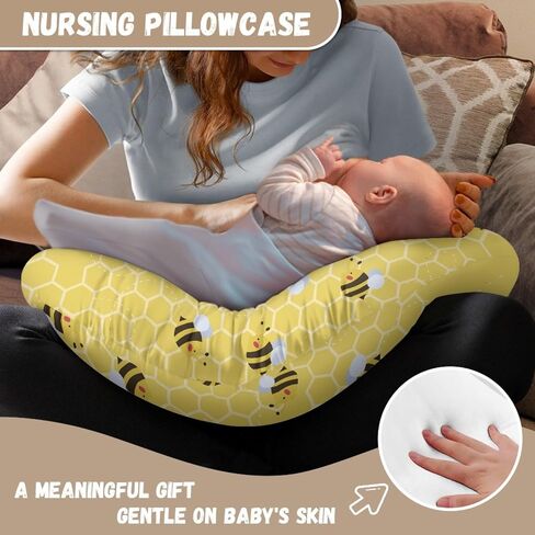 Bee,Yellow Nursing Pillow Cover for Baby Boys Girls,Soft Breastfeeding Pillow Cover Washable Infant Feeding Cushion Cover Easy to Clean in Saudi Arabia