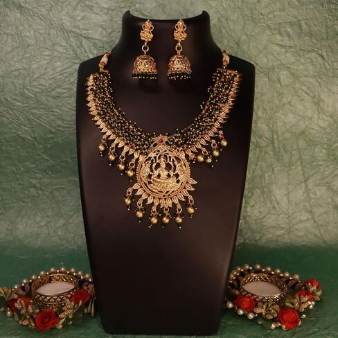 I Jewels 18K Gold Plated Indian Wedding Bollywood Brass Temple Jewellery Pearl Choker Necklace With Earrings for Women/Girls (MC108) in Saudi Arabia