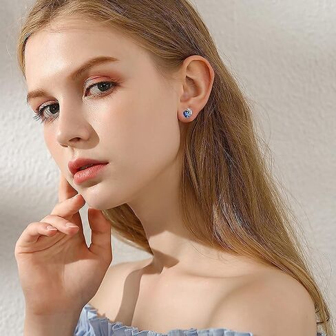 AOBOCO Cat Jewelry Sterling Silver Cat Necklace and Earrings Set with Ocean Blue Crystal from Austria, Cat Jewelry Gifts for Cat Lovers in Saudi Arabia