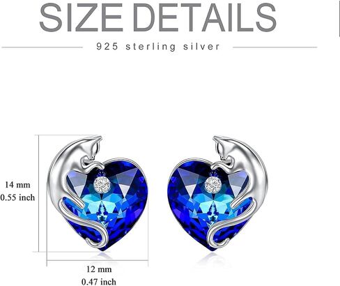 AOBOCO Cat Jewelry Sterling Silver Cat Necklace and Earrings Set with Ocean Blue Crystal from Austria, Cat Jewelry Gifts for Cat Lovers in Saudi Arabia