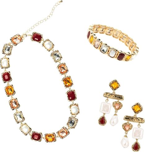 مجموعة مجوهرات من اللؤلؤ الباروكي مع حجر الراين الأوجه كابوشون، مجموعة قلادة فاخرة من نسيج مصهور مع أحجار كريمة ملونة للنساء، مجموعة مجوهرات معدنية ذات نسيج معدني للحفلات in Kuwait