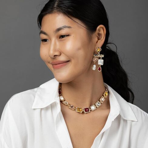 مجموعة مجوهرات من اللؤلؤ الباروكي مع حجر الراين الأوجه كابوشون، مجموعة قلادة فاخرة من نسيج مصهور مع أحجار كريمة ملونة للنساء، مجموعة مجوهرات معدنية ذات نسيج معدني للحفلات in Kuwait