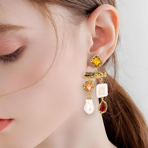 مجموعة مجوهرات من اللؤلؤ الباروكي مع حجر الراين الأوجه كابوشون، مجموعة قلادة فاخرة من نسيج مصهور مع أحجار كريمة ملونة للنساء، مجموعة مجوهرات معدنية ذات نسيج معدني للحفلات in Kuwait