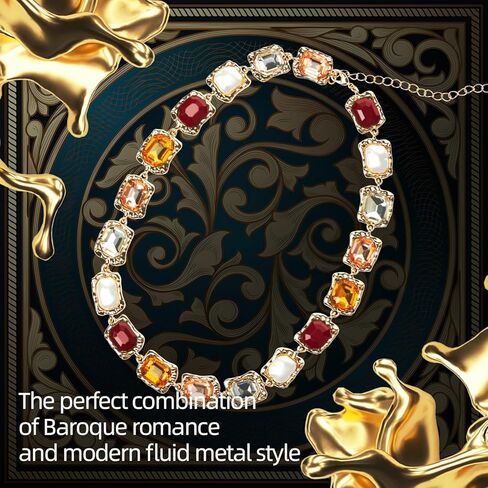 مجموعة مجوهرات من اللؤلؤ الباروكي مع حجر الراين الأوجه كابوشون، مجموعة قلادة فاخرة من نسيج مصهور مع أحجار كريمة ملونة للنساء، مجموعة مجوهرات معدنية ذات نسيج معدني للحفلات in Kuwait