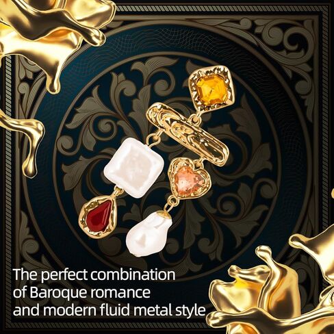 مجموعة مجوهرات من اللؤلؤ الباروكي مع حجر الراين الأوجه كابوشون، مجموعة قلادة فاخرة من نسيج مصهور مع أحجار كريمة ملونة للنساء، مجموعة مجوهرات معدنية ذات نسيج معدني للحفلات in Kuwait