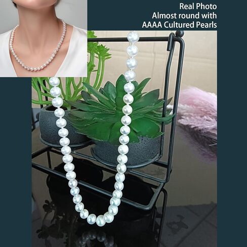 مجموعة قلادات لؤلؤ المياه العذبة - أقراط لؤلؤ من الفضة الإسترلينية هي مجموعة مجوهرات نسائية مصنوعة من مزيج من اللؤلؤ بدرجة AAAA (19 بوصة، أبيض حليبي) in Kuwait