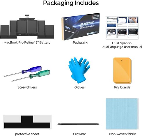 بطارية A1398، استبدال بطارية MacBook Pro Retina مقاس 15 بوصة لجهاز A1398 (أواخر 2013، منتصف 2014، أوائل/منتصف 2015)، موديلات بطارية الكمبيوتر المحمول المتوافقة A1494 A1618 8700 مللي أمبير. in Kuwait