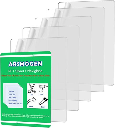 5 Pieces 8x10" PET Plastic Sheet Plexiglass Panels 0.040"Thick, Acrylic Sheet Great for Arts Crafts, Picture Frame Glass Replacement, Cricut, Signs & Display in Saudi Arabia