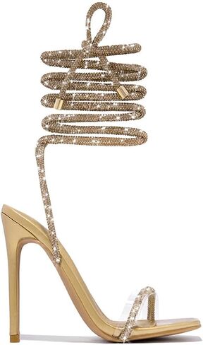 GATUXUS Sexy Women's Stilettos High Heel Gladiator Strappy Sandals Square Toe Lace Up Dressy Pumps Shoes in Kuwait