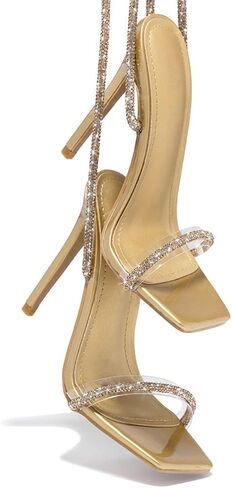 GATUXUS Sexy Women's Stilettos High Heel Gladiator Strappy Sandals Square Toe Lace Up Dressy Pumps Shoes in Kuwait