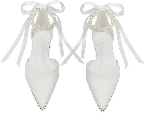 أحذية زفاف لؤلؤية للعروس مسطحة بمقدمة مدببة وأحذية مسطحة مريحة للزفاف in Kuwait