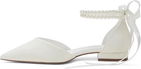 أحذية زفاف لؤلؤية للعروس مسطحة بمقدمة مدببة وأحذية مسطحة مريحة للزفاف in Kuwait