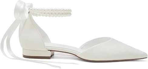 أحذية زفاف لؤلؤية للعروس مسطحة بمقدمة مدببة وأحذية مسطحة مريحة للزفاف in Kuwait