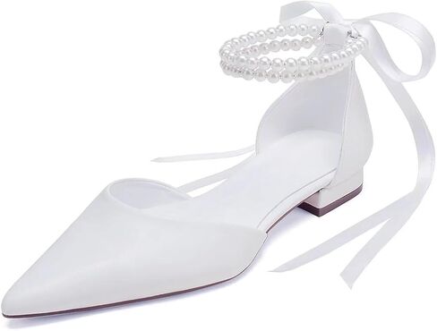 Pearl Wedding Shoes for Bride Flat Pointed Toe Bridal Flats Comfortable Flat Dress Shoes in Saudi Arabia
