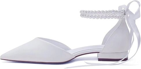Pearl Wedding Shoes for Bride Flat Pointed Toe Bridal Flats Comfortable Flat Dress Shoes in Saudi Arabia