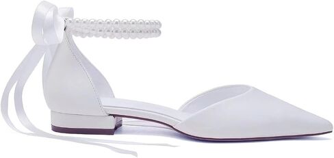 Pearl Wedding Shoes for Bride Flat Pointed Toe Bridal Flats Comfortable Flat Dress Shoes in Saudi Arabia