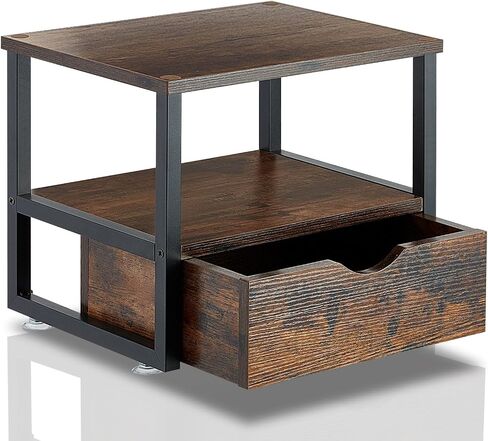 Modern 2 Tier Printer Stand Vintage Brown Printer Table with Sliding Storage Drawer Printer Stand Rolling Cart Rack for Fax Machine, Scanner Office and Home Storage Rack, Elegant Black in Kuwait