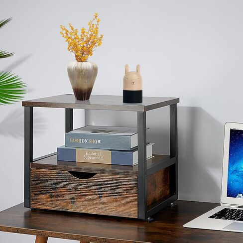 Modern 2 Tier Printer Stand Vintage Brown Printer Table with Sliding Storage Drawer Printer Stand Rolling Cart Rack for Fax Machine, Scanner Office and Home Storage Rack, Elegant Black in Kuwait