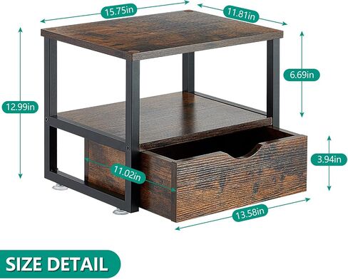 Modern 2 Tier Printer Stand Vintage Brown Printer Table with Sliding Storage Drawer Printer Stand Rolling Cart Rack for Fax Machine, Scanner Office and Home Storage Rack, Elegant Black in Kuwait
