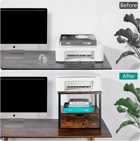 Modern 2 Tier Printer Stand Vintage Brown Printer Table with Sliding Storage Drawer Printer Stand Rolling Cart Rack for Fax Machine, Scanner Office and Home Storage Rack, Elegant Black in Kuwait