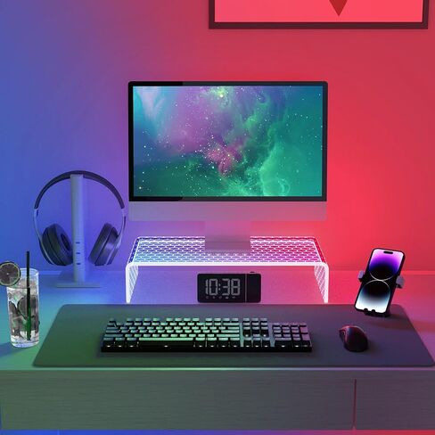 حامل شاشة كمبيوتر أكريليك - حامل شاشة الألعاب مع شريط إضاءة LED، رف مكتب للشاشة، حامل شاشة شفاف للمكتب المنزلي، حامل كمبيوتر محمول مع مساحة تخزين، ديكور سطح المكتب، قرص العسل in Kuwait