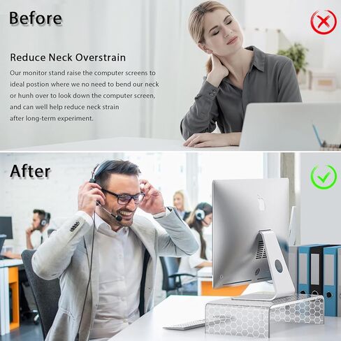 حامل شاشة كمبيوتر أكريليك - حامل شاشة الألعاب مع شريط إضاءة LED، رف مكتب للشاشة، حامل شاشة شفاف للمكتب المنزلي، حامل كمبيوتر محمول مع مساحة تخزين، ديكور سطح المكتب، قرص العسل in Kuwait