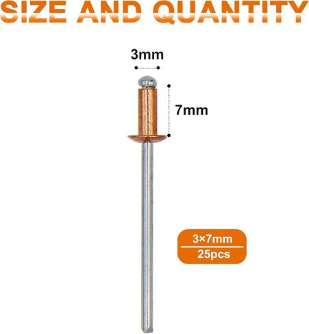 ISPINNER 25pcs 3 x 7mm Red Copper Blind Rivets, 3mm Diameter x 7mm Grip Dome Head Pop Rivets (3x7mm) in Saudi Arabia