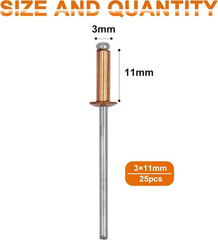 ISPINNER 25pcs 3 x 7mm Red Copper Blind Rivets, 3mm Diameter x 7mm Grip Dome Head Pop Rivets (3x7mm) in Saudi Arabia