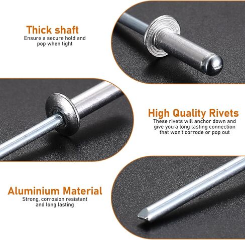 مجموعة متنوعة من مسامير البوب، 320 قطعة من المسامير العمياء المصنوعة من الألومنيوم للمعادن، مجموعة مسامير من الألومنيوم، 8 مقاسات، 1/8 * 1/4 بوصة، 1/8 * 5/16 بوصة، 1/8 * 3/8 بوصة، 1/8 * 1/2"، 3/16*1/4"، 3/16*5/16"، 3/16*1/2"، 3/16*5/8" in Kuwait