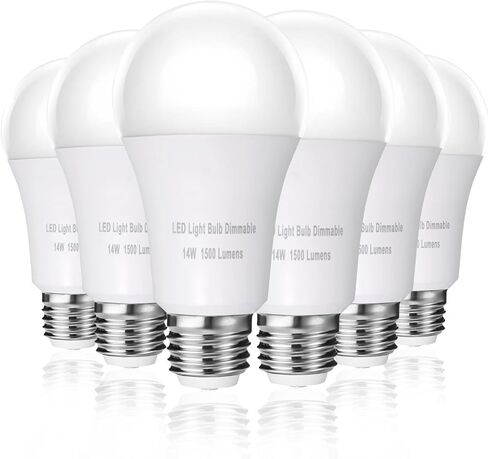 Dimmable LED Light Bulbs 100 Watt Equivalent,A19 14W E26 Medium Base,1500 Lumens Daylight 5000K(6-Pack) in Kuwait
