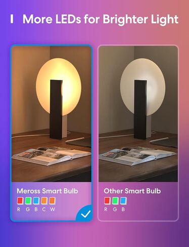 مصباح إضاءة ذكي من meross، مصابيح LED ذكية تعمل بالواي فاي تعمل مع Alexa، Google Home، عاكس للضوء E26 متعدد الألوان 2700K-6500K RGBWW، 810 لومن 60 وات مكافئ، لا يتطلب محورًا، عبوتان in Kuwait