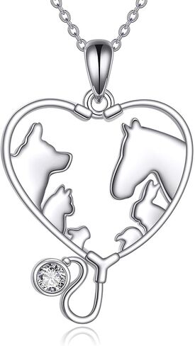 YFN Veterinary Necklace Sterling Silver Vet Techs Pendant Veterinarian Stethoscope Jewelry Gifts for Women Girls in Saudi Arabia