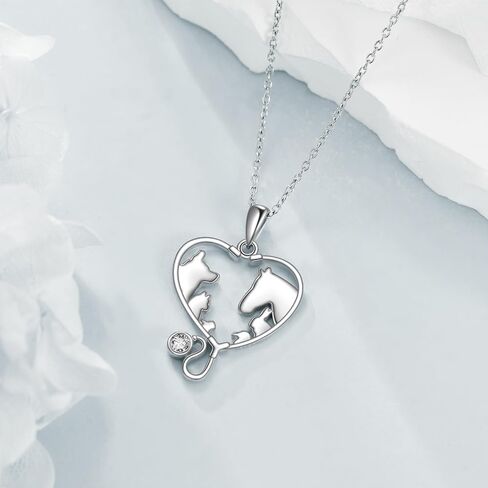 YFN Veterinary Necklace Sterling Silver Vet Techs Pendant Veterinarian Stethoscope Jewelry Gifts for Women Girls in Saudi Arabia
