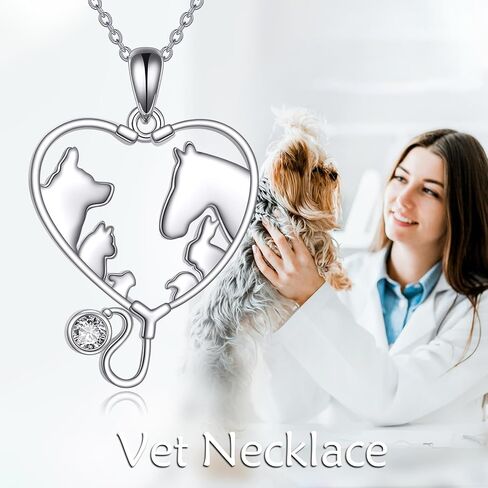 YFN Veterinary Necklace Sterling Silver Vet Techs Pendant Veterinarian Stethoscope Jewelry Gifts for Women Girls in Saudi Arabia
