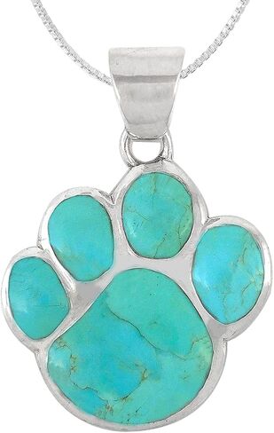 Turquoise Network Dog Paw Necklace Pendant 925 Sterling Silver Genuine Gemstones (with 20" Chain) in Saudi Arabia