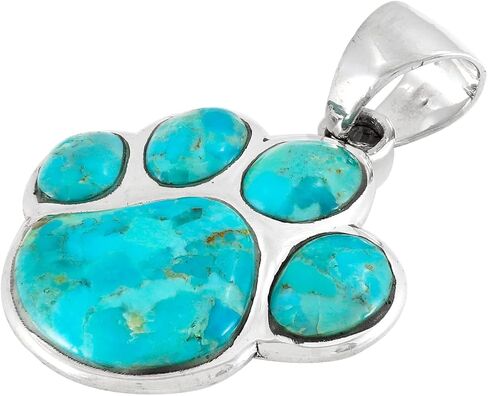 Turquoise Network Dog Paw Necklace Pendant 925 Sterling Silver Genuine Gemstones (with 20" Chain) in Saudi Arabia