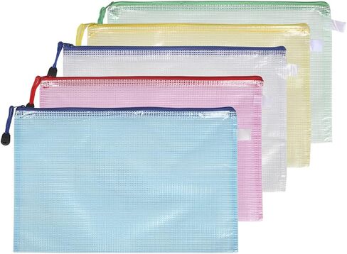 5Pcs A5 Zipper File Bags, Multicolor Zippered Pouch, PVC Document Bag Zipper Folders Document Pouch Receipts Organizer for Office School Home Travel in Saudi Arabia