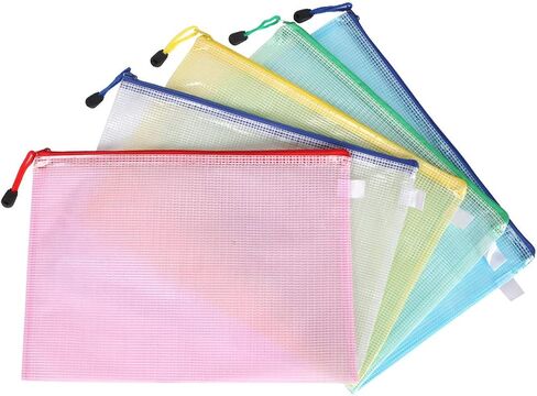 5Pcs A5 Zipper File Bags, Multicolor Zippered Pouch, PVC Document Bag Zipper Folders Document Pouch Receipts Organizer for Office School Home Travel in Saudi Arabia