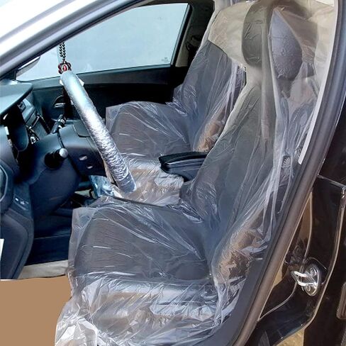 200 Pcs Disposable Car Seat Covers, Clear Plastic Car Seat Covers Waterproof Universal Disposable Seat Cover for Car Chair, Airplane Seats, Salon Chairs, Restaurant Seats in Saudi Arabia